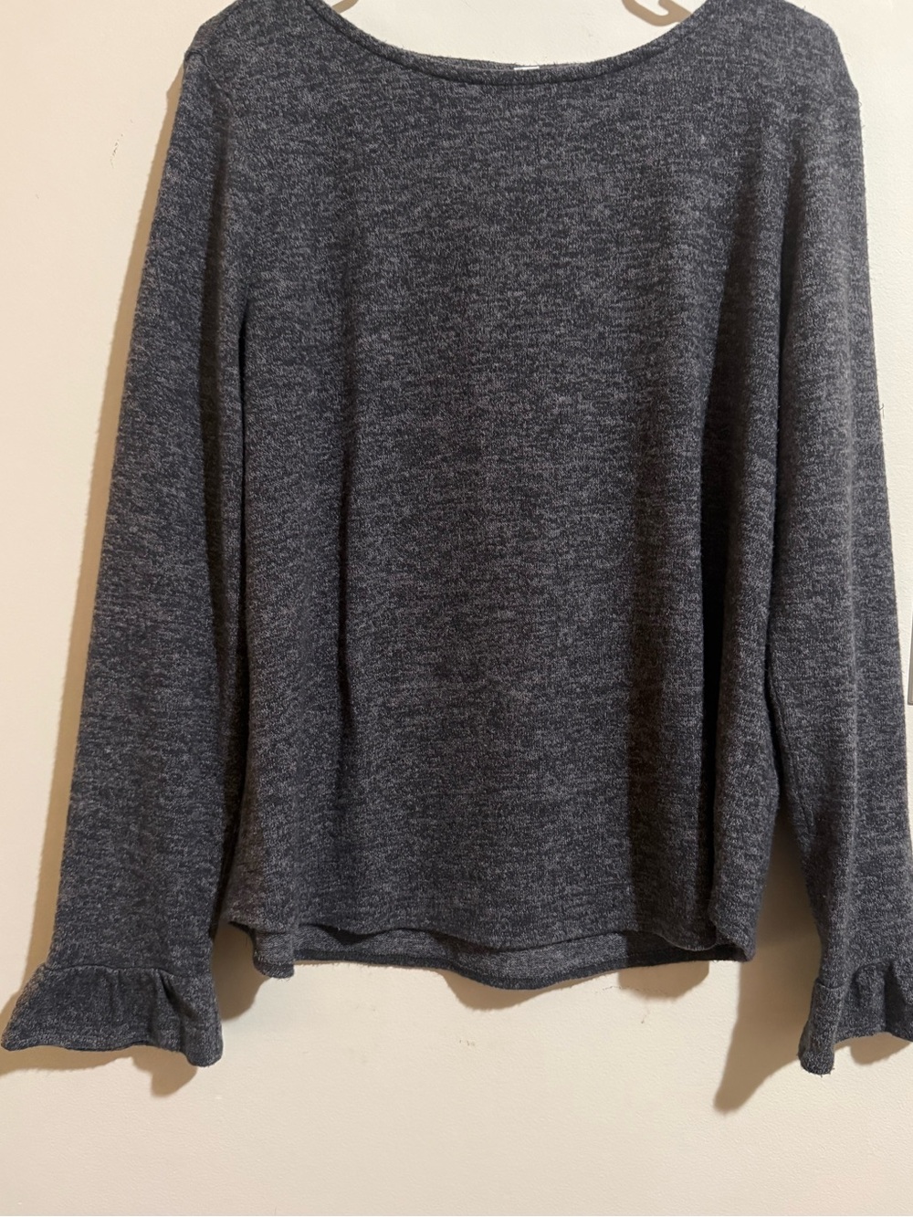 Elle Heather Charcoal Scoop Neck Ruffle Cuff Sweater